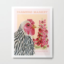 Wyandotte Chicken in Flowers Metal Print | Farmersmarket, Flowers, Painting, Poultry, Market, Chick, Egg, Floral, Backyardchicken, Gouache 
