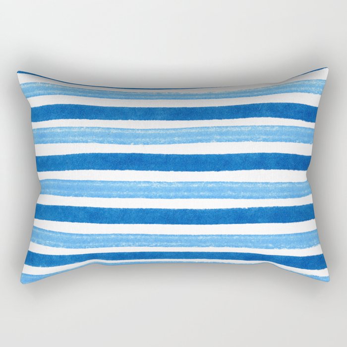 Horizontal blue and white striped pattern Rectangular Pillow