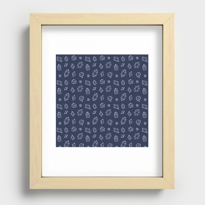 Navy Blue and White Gems Pattern Recessed Framed Print