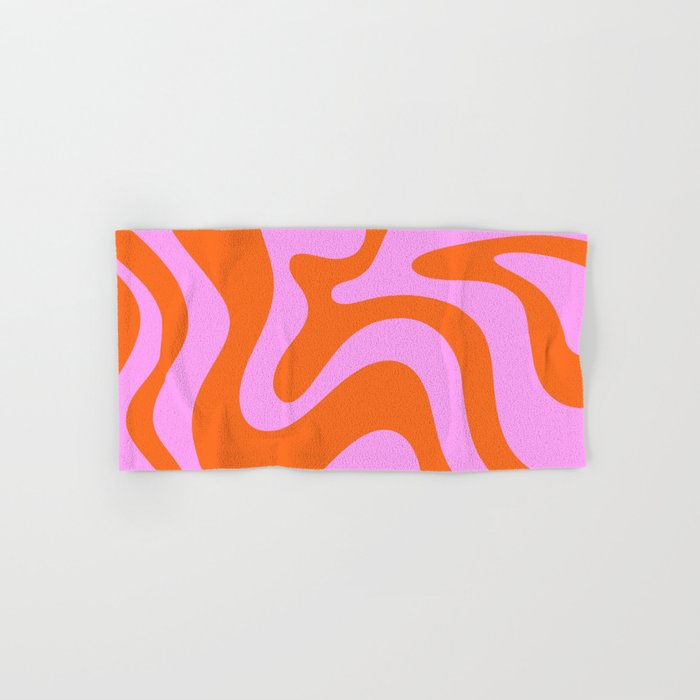 Retro Liquid Swirl Abstract Pattern in Hot Pink and Red-Orange Hand & Bath Towel