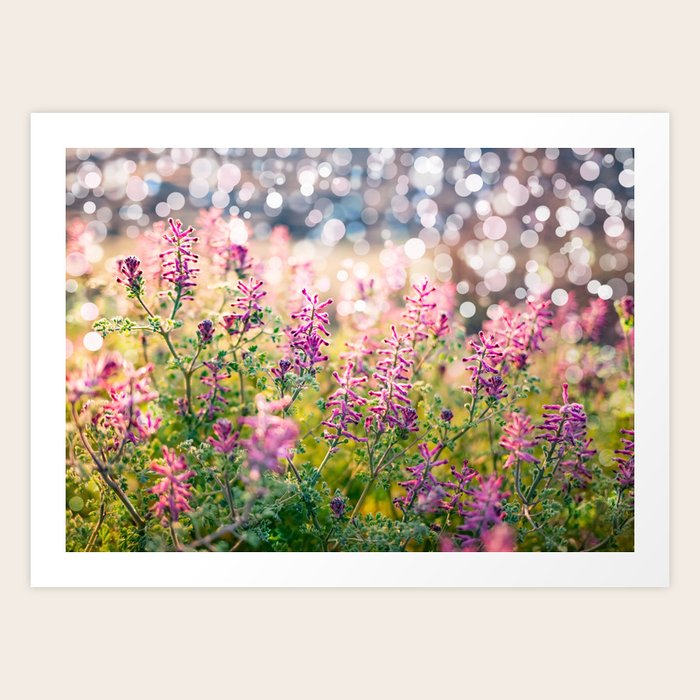 Sring Nature Background With Green Grass Flowers And Bokeh Art Print By Marbom