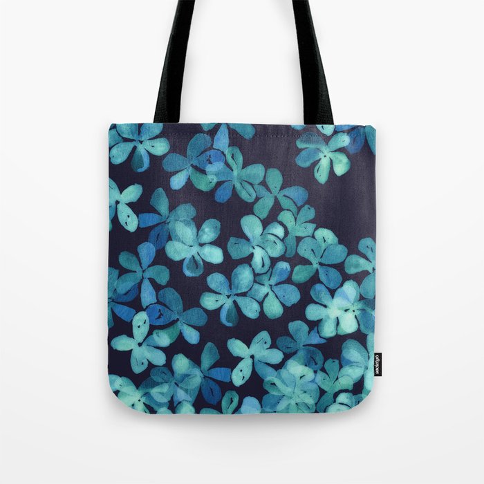 Hand Painted Floral Pattern in Teal & Navy Blue Tote Bag