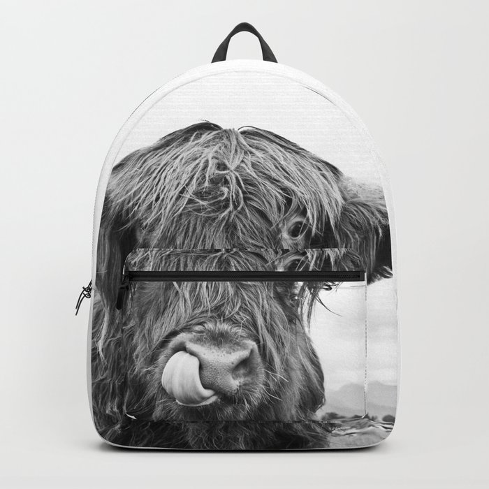 Cute Highland Cow Black White 1 wall art society6 Backpack