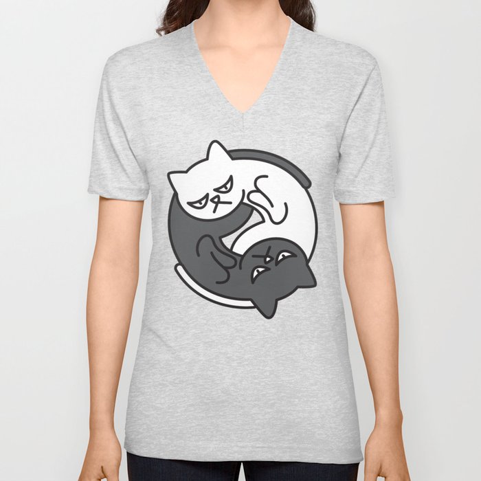 Yin Yang Cat V Neck T Shirt