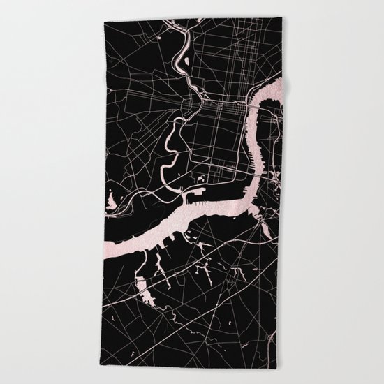 Philadelphia - Black and Rose Gold Beach Towel