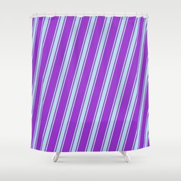 [ Thumbnail: Dark Orchid and Powder Blue Colored Striped/Lined Pattern Shower Curtain ]