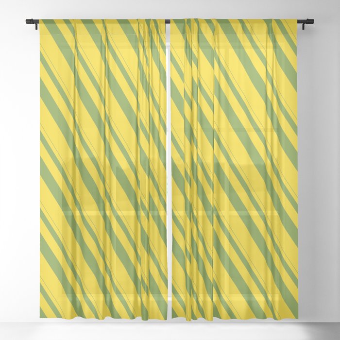 Green and Yellow Colored Pattern of Stripes Sheer Curtain