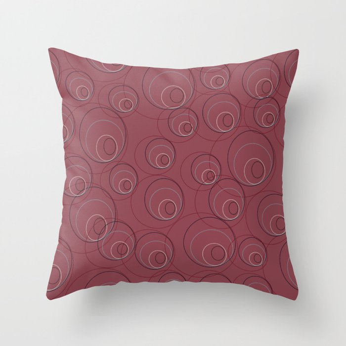Red Blue Navy and Beige Overlaying Circles on Red Throw Pillow
