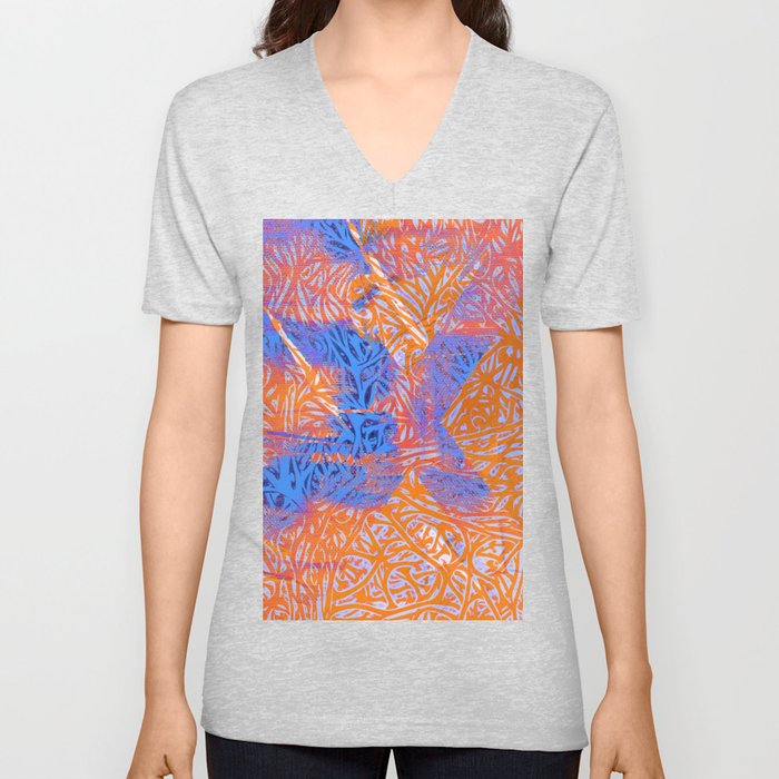 Crossroads - Aerial Tropical Jungle Orange Blue V Neck T Shirt
