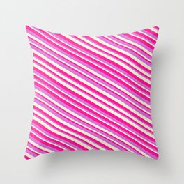 [ Thumbnail: Orchid, Beige & Deep Pink Colored Pattern of Stripes Throw Pillow ]