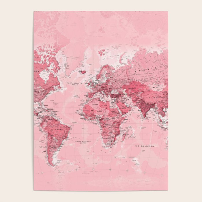 Pink World Map Poster by iconicole | Society6