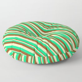 [ Thumbnail: Green, Brown & Beige Colored Lined/Striped Pattern Floor Pillow ]