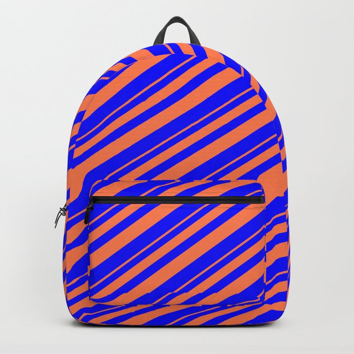 Coral & Blue Colored Striped Pattern Backpack