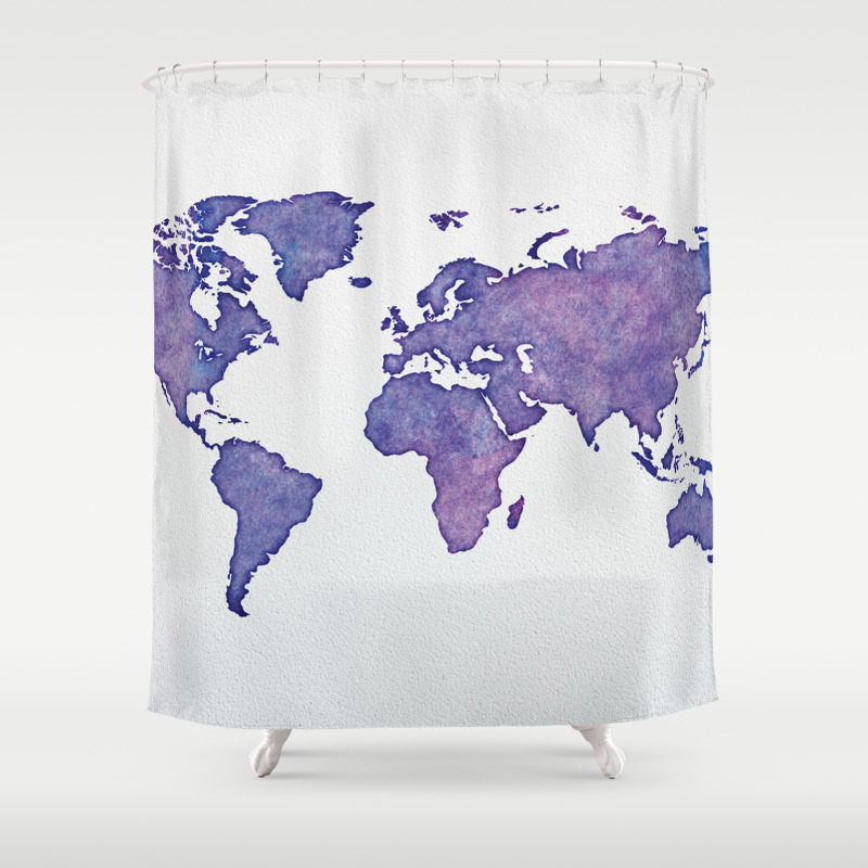 Purple World Map 02 Shower Curtain By, Shower Curtain World Map Design