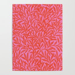 Red and Pink Willow tree seamless pattern by William Morris Poster