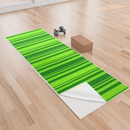 [ Thumbnail: Chartreuse & Green Colored Striped/Lined Pattern Yoga Towel ]