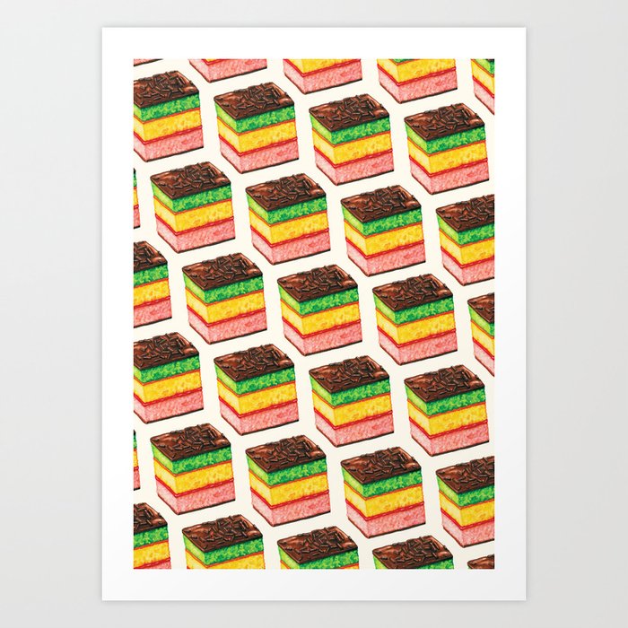 Italian Rainbow Cookie Pattern - White Art Print