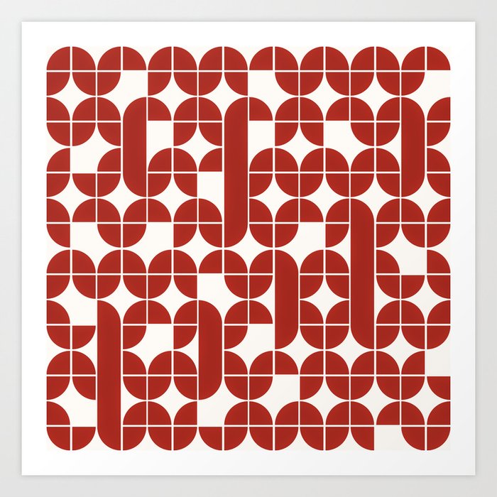 Mid Century Modern Geometric Pattern Red Art Print