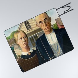 American Gothic Painting House Farmers Picnic Blanket