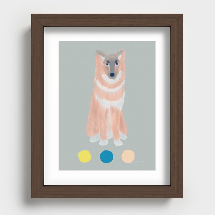 Dog and Dots - Sepia and Sage Recessed Framed Print