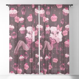 Cupcake Girl Pink on Dark Chocolate Sheer Curtain