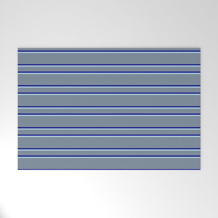 Light Slate Gray, Dark Blue, and Light Blue Colored Stripes/Lines Pattern Welcome Mat