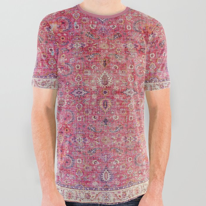 N45 - Pink Vintage Traditional Moroccan Boho & Farmhouse Style Artwork. All Over Graphic Tee