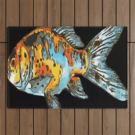 Blue and Orange Shubunkin Goldfish Isolated Outdoor Rug