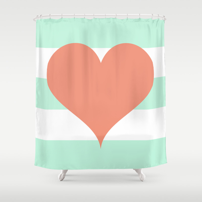 coral and mint shower curtain