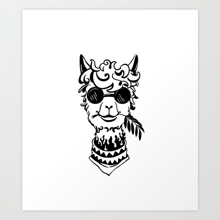 Cool alpaca with olive branch Art Print