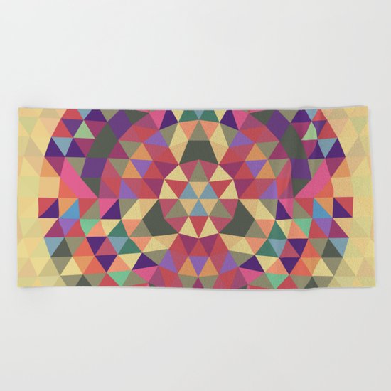 Tribal triangle mandala Beach Towel