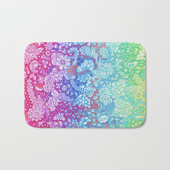 Fantasy Garden Rainbow Doodle Bath Mat