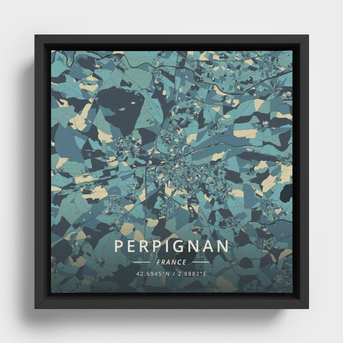 Perpignan, France - Cream Blue Framed Canvas
