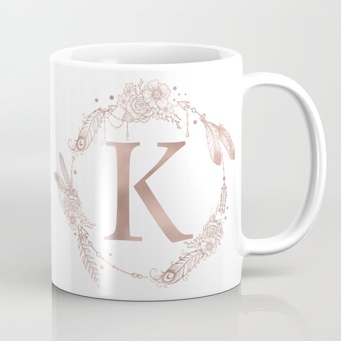 Letter K Rose Gold Pink Initial Monogram Coffee Mug