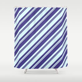 [ Thumbnail: Dark Slate Blue and Light Cyan Colored Lined/Striped Pattern Shower Curtain ]