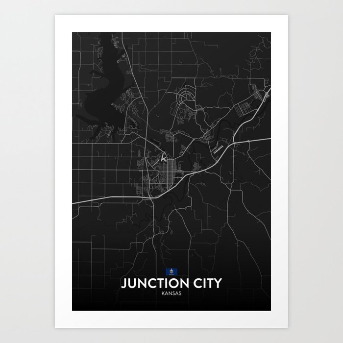 Junction City, Kansas, United States - Dark City Map Art Print