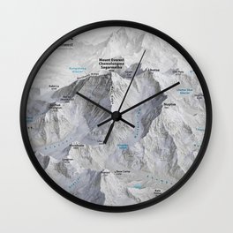 Mount Everest 3D Map with Labels Wall Clock