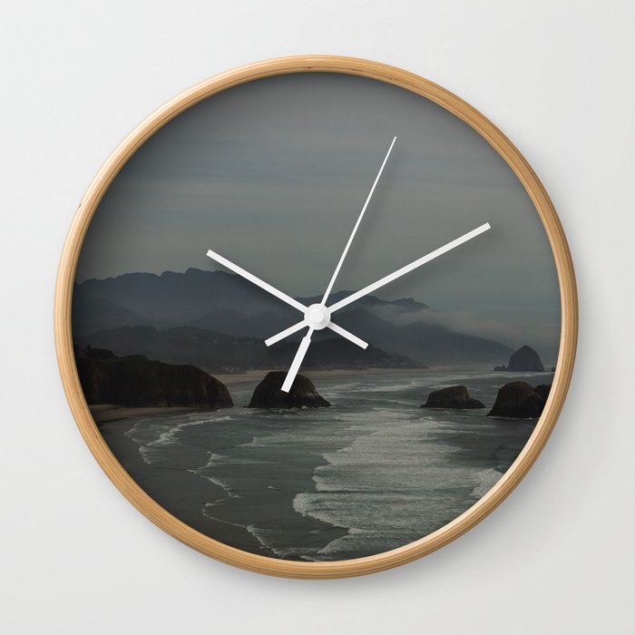 Cannon Beach Mountain Fog Wall Clock