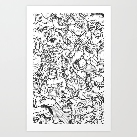 Alphabetcha Collage b&w Art Print