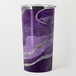 Purple Marble Agate Silver Glitter Glam #1 (Faux Glitter) #decor #art #society6 Travel Mug