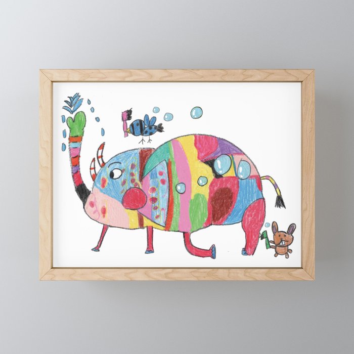 wash a colorful elephant Framed Mini Art Print