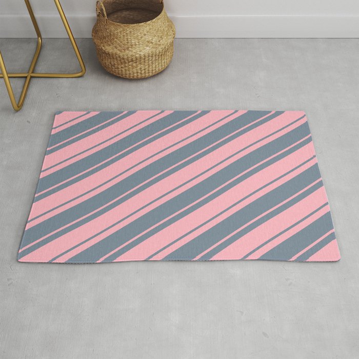 Light Pink & Light Slate Gray Colored Lines Pattern Rug