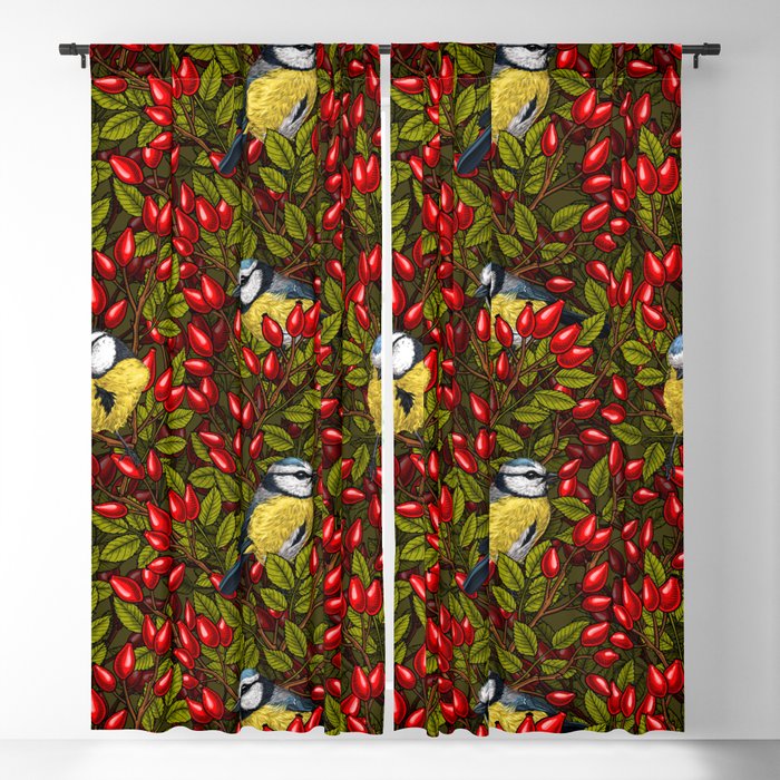Birds and dog rose hips 2 Blackout Curtain
