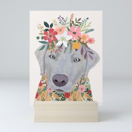 Silver Labrador with Flowers Mini Art Print