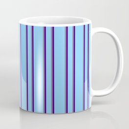 [ Thumbnail: Light Sky Blue, Slate Gray, and Indigo Colored Lines Pattern Coffee Mug ]