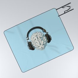 Mind Music Connection /3D render of human brain wearing headphones Picnic Blanket