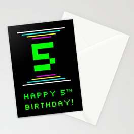 [ Thumbnail: 5th Birthday - Nerdy Geeky Pixelated 8-Bit Computing Graphics Inspired Look Stationery Cards ]