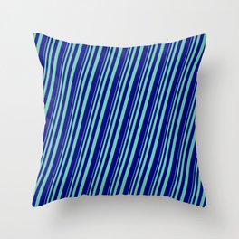 [ Thumbnail: Aquamarine and Blue Colored Stripes/Lines Pattern Throw Pillow ]