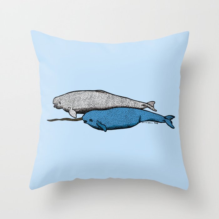Narwhal And Beluga Whales Throw Pillow