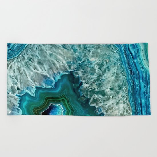 Aqua turquoise agate mineral gem stone- Beautiful backdrop Beach Towel